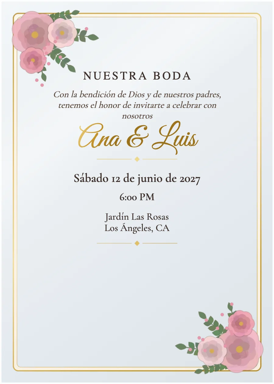 Boda Clásica Dorada — Acrílico transparente · Papel fino
